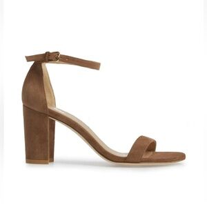 Stuart Weitzman The Nearly Nude Sandal Nutmeg Suede High Heel Sandal 10W Beige